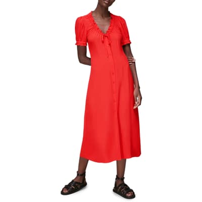 Red Ada Ruched Detail Midi Dress