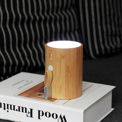 Drum Light Bluetooth Speaker, Natural Bamboo Wood