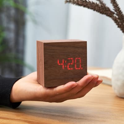 Natural Walnut Wood Cube Plus Clock