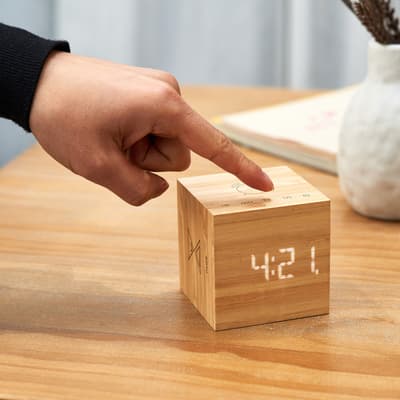 Natural Bamboo Wood Cube Plus Clock