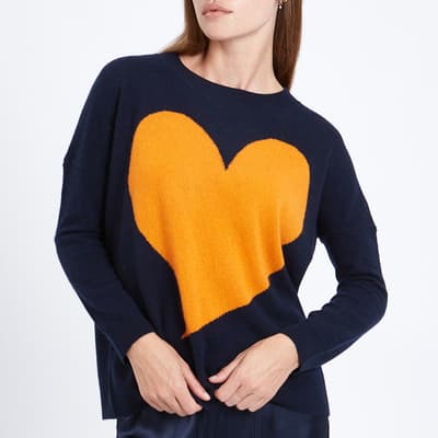 Navy / Orange Quirky Heart Cashmere Jumper