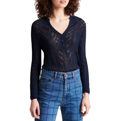 Navy V Neck Knitted Top
