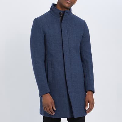 Navy Check Classic Wool Blend Coat