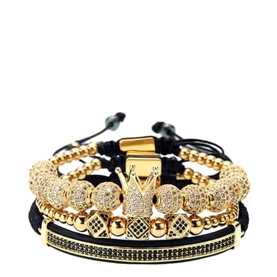 18K Gold & Black Embellished Bracelet Set