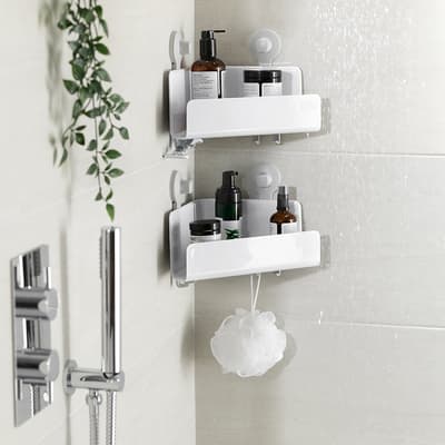 Easy Store 2 piece Corner Shower Shelf Set, White
