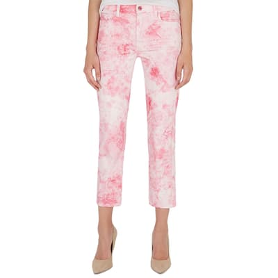 Pink Straight Leg Cropped Stretch Jeans