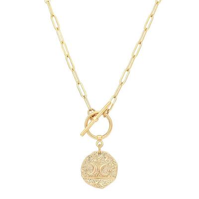 18K Gold Star Moon Disc Necklace