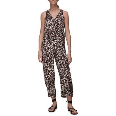 Brown V-Neck Leopard Print Jumpsuit