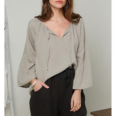 Natural Tie Neck Linen Top