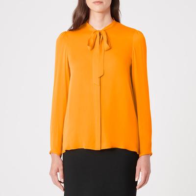 Orange Tie Neck Silk Blend Blouse