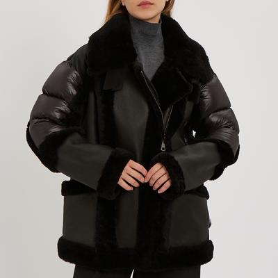 Black Shearling Puffer Aviator