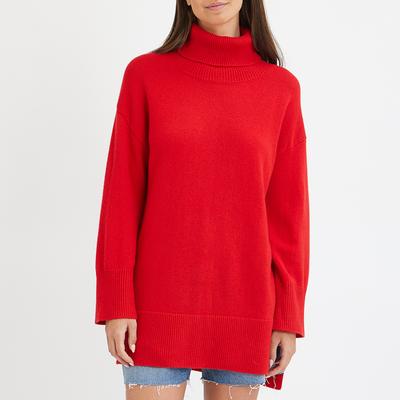 Red Cashmere Roll Neck Tunic