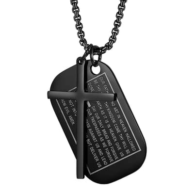 Black Plated Cross & Tag Spiritual Necklace