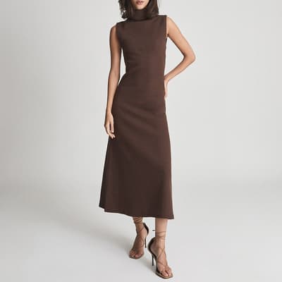 Brown Alyssa Cotton Blend Midi Dress