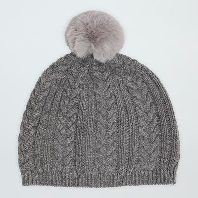 Grey Cable Cashmere Pom Pom Hat 