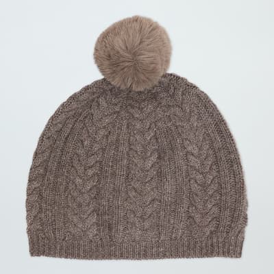 Otter Brown Cable Cashmere Pom Pom Hat 