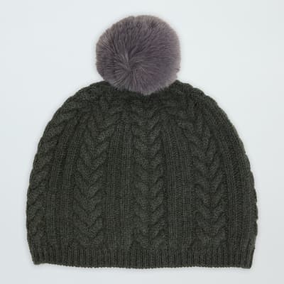 Green Cable Cashmere Pom Pom Hat 