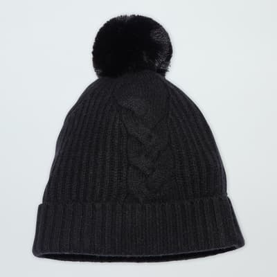 Black Cable Cashmere Bobble Hat