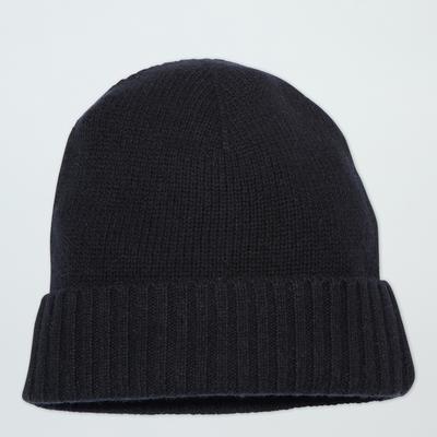 Black Half Rib Cashmere Beanie