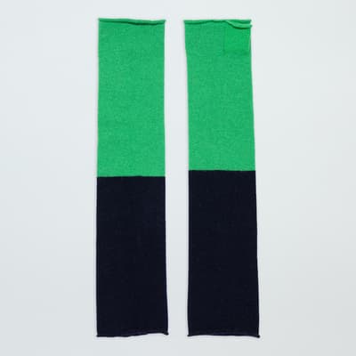 Navy/Green Colour Block Fingerless Cashmere Gloves