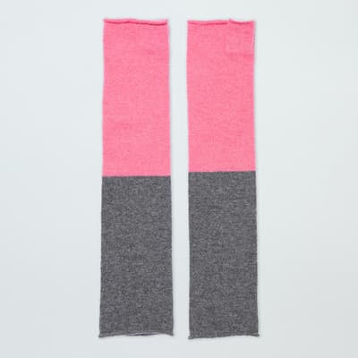 Grey/Pink Colour Block Fingerless Cashmere Gloves