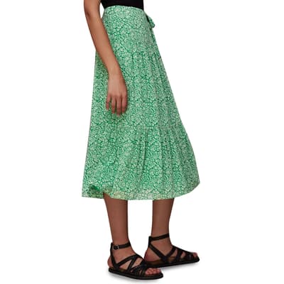Green Indo Floral Midi Wrap Skirt