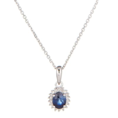 Silver/Blue Sapphire Stone Pendant Tear Drop Necklace