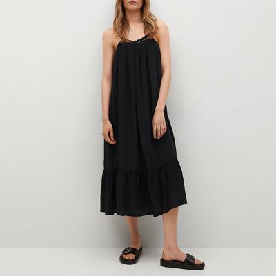 Black Ruffle Hem Midi Dress