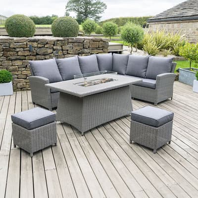 Barbados Corner Set Long Left with Ceramic Top and Fire Pit, Slate Grey