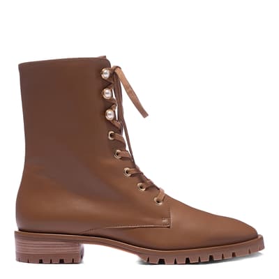 Brown Laine Pearl Embellished Combat Boot 
