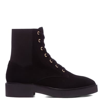 Black Suede Henley Lace Up Ankle Boot