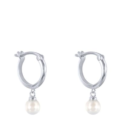 Silver Hoop Pearl Drop Earrings