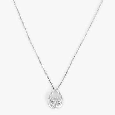Silver Diamon Pear Drop Pendant Necklace