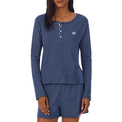 Blue Cotton Rib Henley Short Pyjama Set