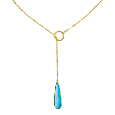 18K Gold Turquoise Lariat Necklace