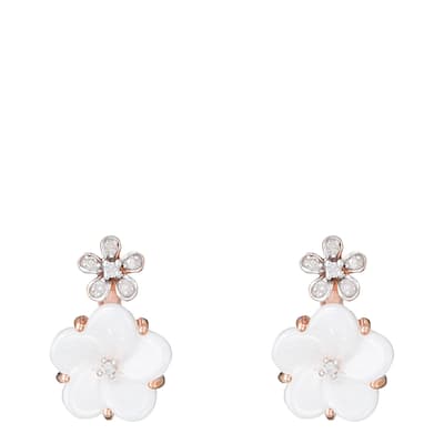 Rose Gold/Cream Diamond Floral Hooped Earrings