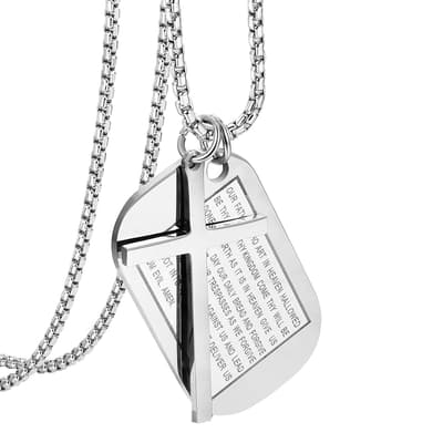 Silver Cross & Tag Necklace