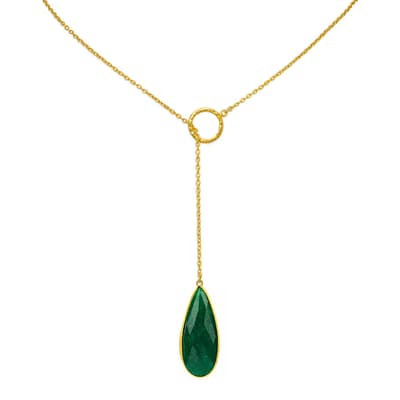 18K Gold Emerald Lariat Necklace