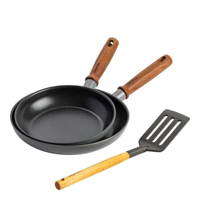 Mayflower Pro Charcoal Grey Non-Stick 20cm & 24cm Frying Pan & Slotted Turner 3pc Set