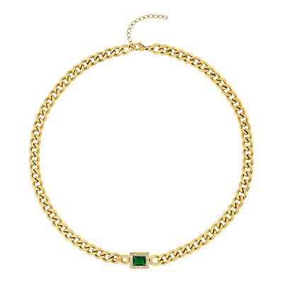 18K Gold Green Embelished Chain Necklace