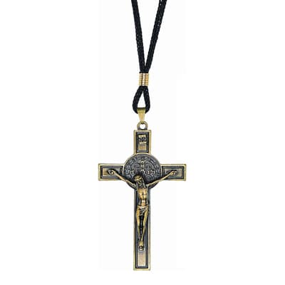 18K Gold Crucifix Cross On Black Cord Necklace