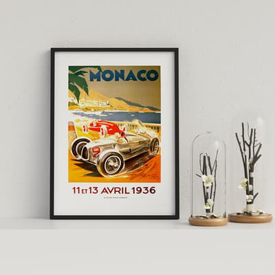 Retro Motor Racing Monaco GP 1936 Framed Print