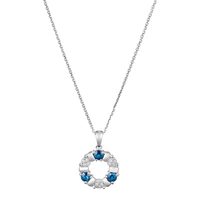 Silver/Diamond Sapphire Embellished Stone Pendant Necklace