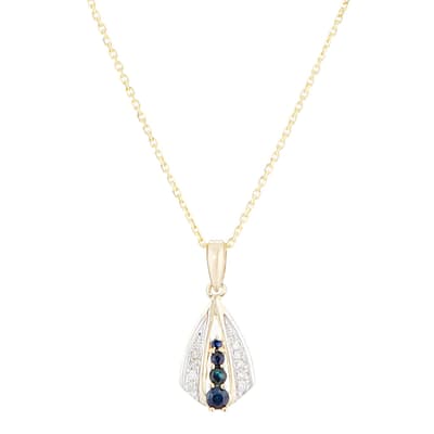 Gold/Blue Sapphire Lined Stone Pendant Necklace