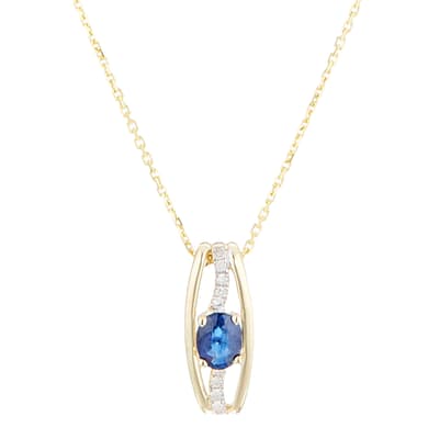 Gold/Blue Sapphire Stone Pendant Necklace