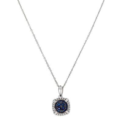 Silver/Blue Sapphire Square Pendant Necklace