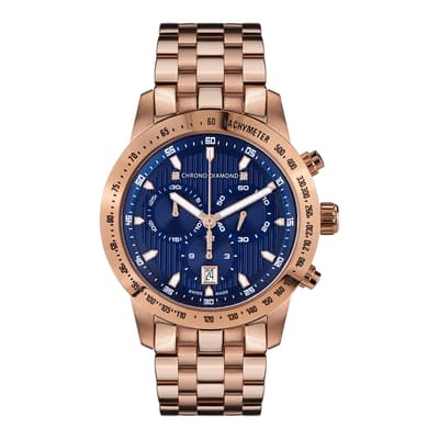 Men's Blue/Gold Chrono Diamond Theseus Swiss Watch 43Mm
