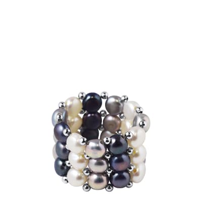 Silver/Multicolour Handmade Real Freshwater Pearl Ring