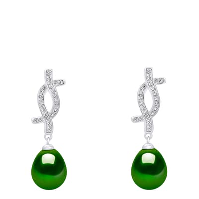 Silver/Green Cultured Freshwater Pearl Earrings