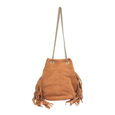 Brown Leather Suede Chain Handle Shoulder Bag